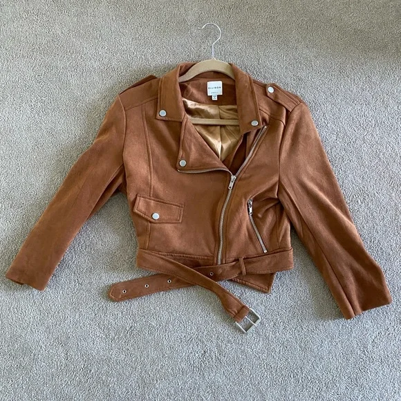 Ellison Jackets Coats Ellison Cognac Brown Faux Suede Moto